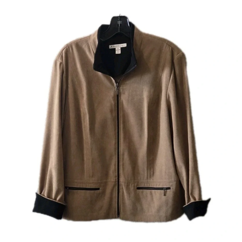 JM Collection Petite‎ 14P Tan Zip Front Jacket Blazer Stretch Career
